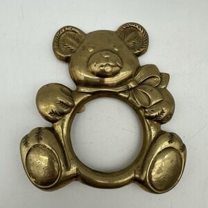 VTG Brass Teddy Bear Picture Frame Whimsical Cottage Nursery‎ Missing Glass/Back